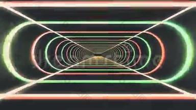 通过霓虹灯在外面飞行抽象的网络隧道运动图形动画背景<strong>新品</strong>质复古